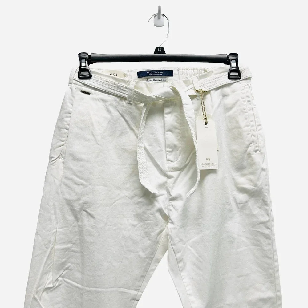 Scotch &‎ Soda Dax Loose Fit Belted White Pants Mens NWT - Picture 3 of 9